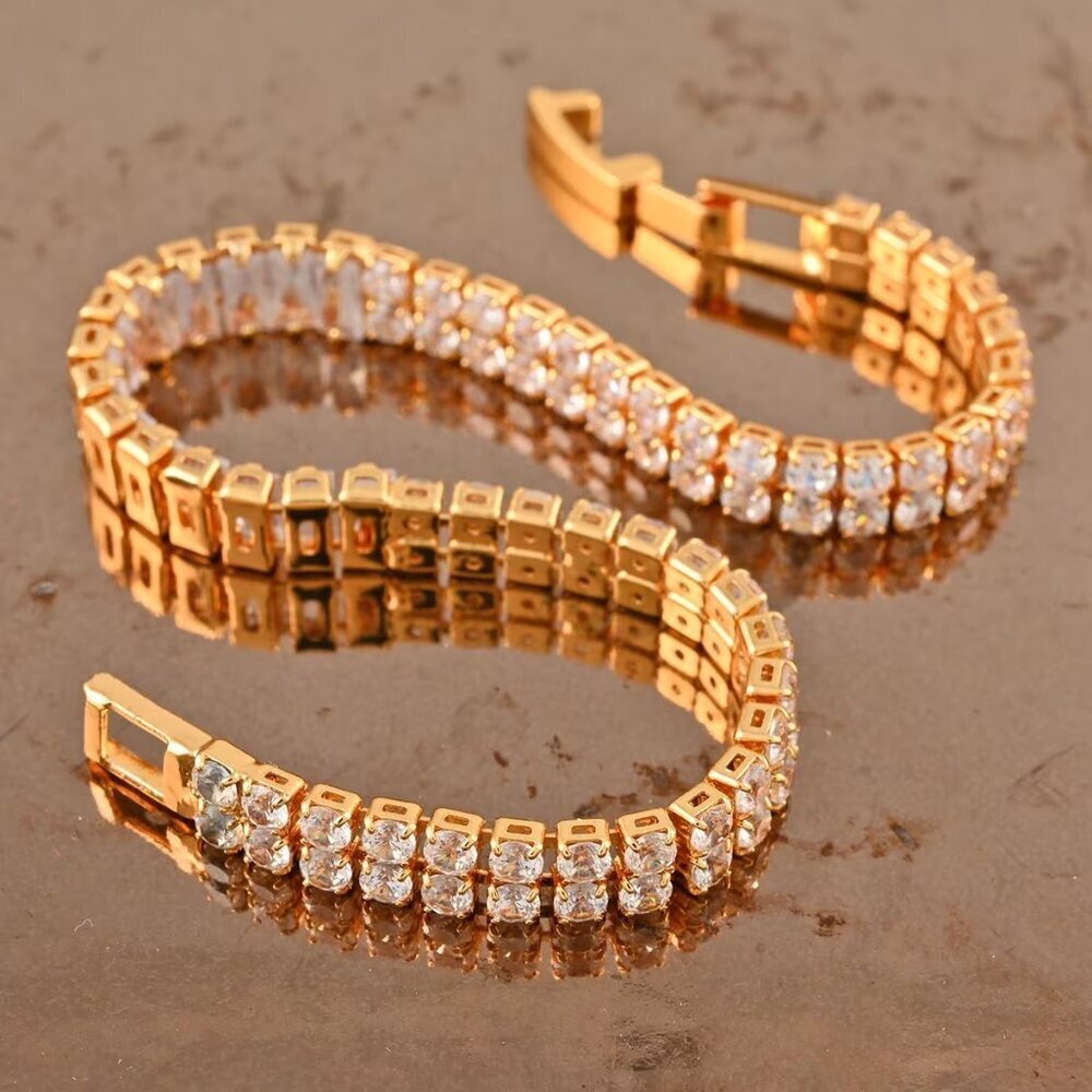 Beautiful Fancy Simulated Diamond Bracelet in Goldtone and 7 Inches Length
